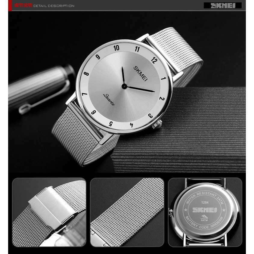 Đồng Hồ Thạch Anh SKMEI 1264 Bằng Inox Chống Nước Siêu Mỏng Phong Cách Thể Thao Đơn Giản Dành Cho Nam | BigBuy360 - bigbuy360.vn
