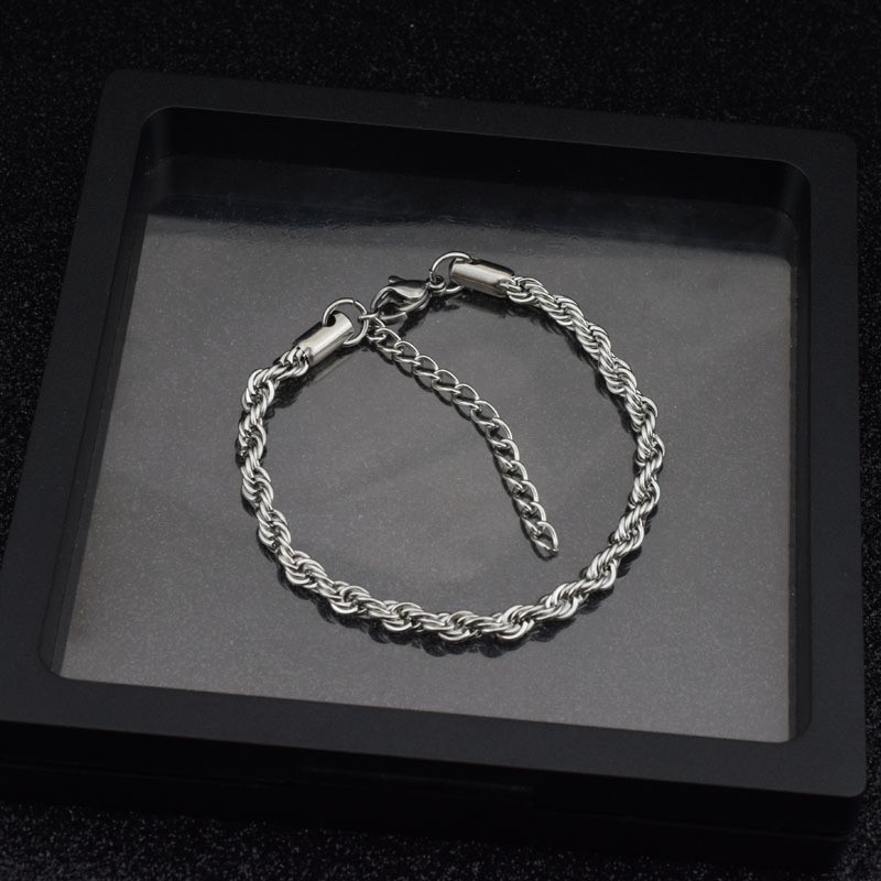 Vòng Tay Nam Nữ Xích Xoắn Đôi Thép Titan Không Gỉ B06