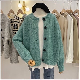 Áo Khoác Cardigan Dệt Kim Dáng Rộng Màu Sắc Đơn Giản Thời Trang Mùa Thu 2021 Cho Nữ