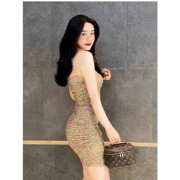 Váy body hai dây hoa nhí bo nhún