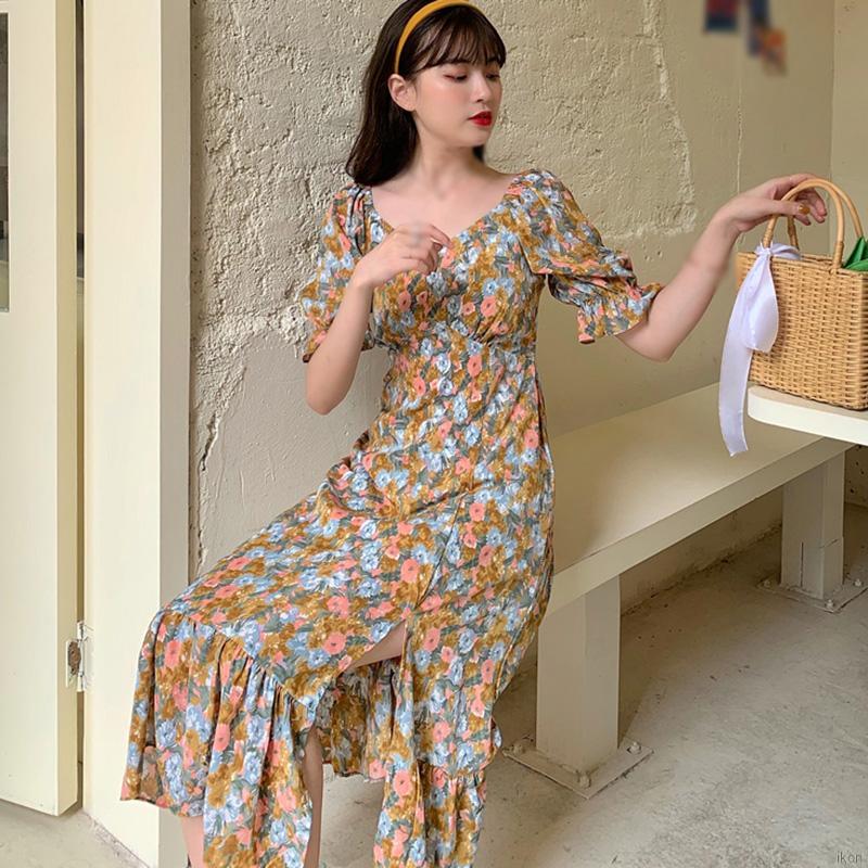 Đầm Hai Dây Họa Tiết Hoa Thiết Kế Xẻ Tà Quyến Rũ