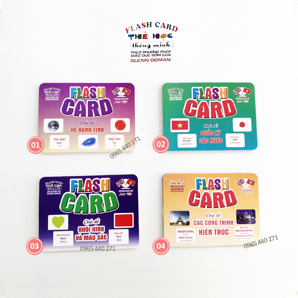 Bộ Thẻ Học Thông Minh 18 Chủ Đề loại to song ngữ tiếng Anh loại chuẩn Glenn Doman Flashcard cho bé từ 0-6 tuổi nhận biết