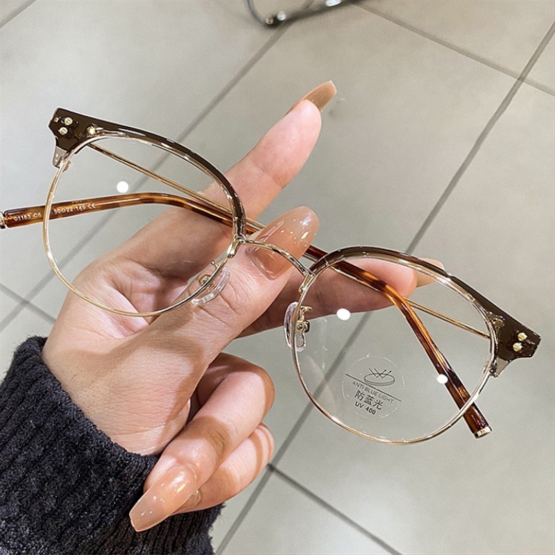 Mắt Kính Nửa Gọng Kim Loại Màu Nâu TR90 Chống Ánh Sáng Xanh