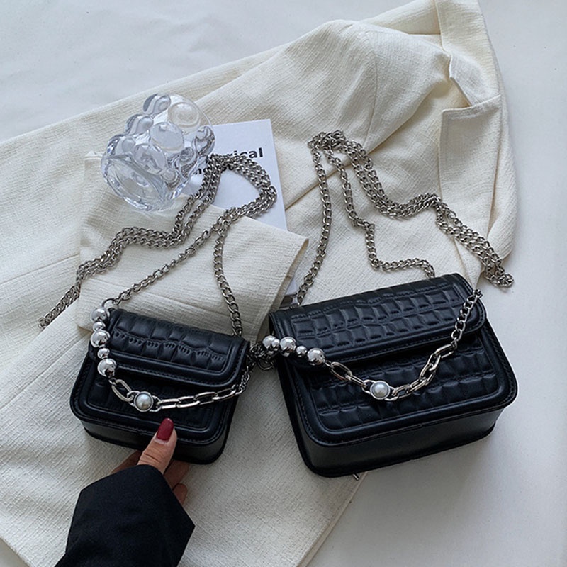 Túi đeo chéo IELGY hình vuông nhỏ phối dây đeo sợi xích thời trang cho nữ