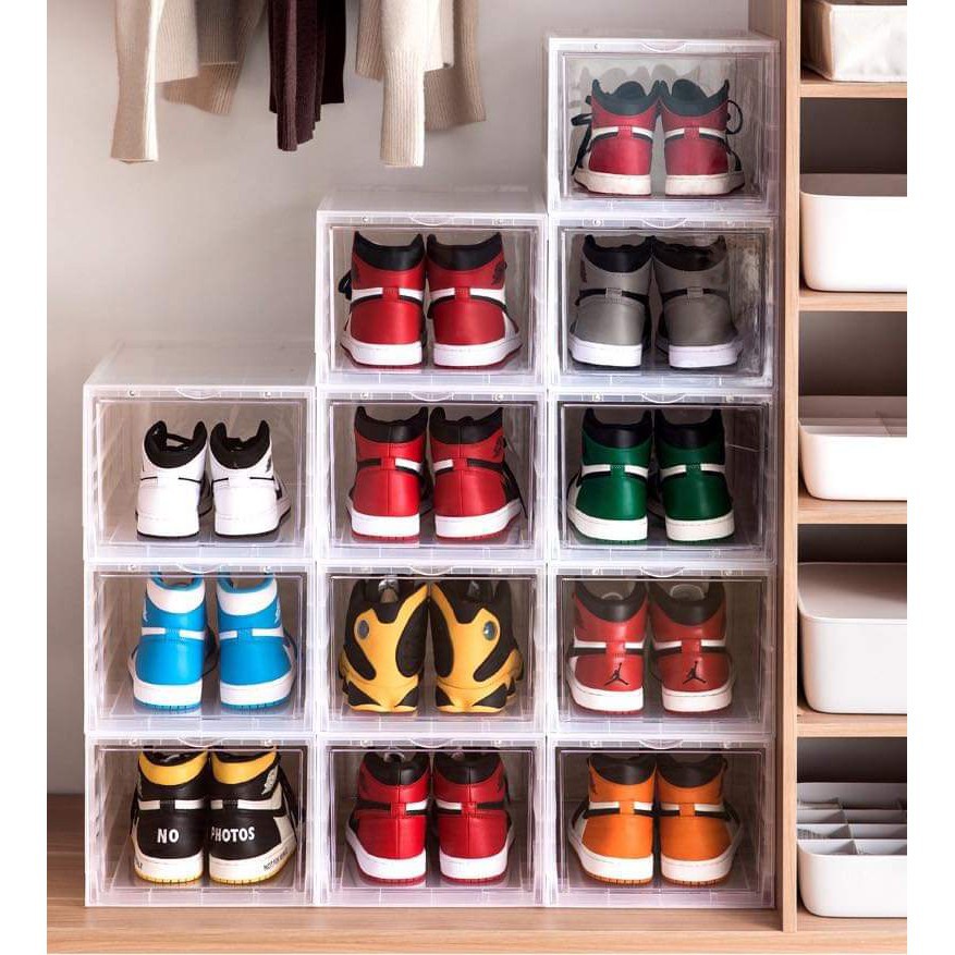 Hộp Đựng Giày Nhựa Cứng Sneaker Box Cửa Mở Nam Châm Tặng gói hút ẩm - Hàng loại 1