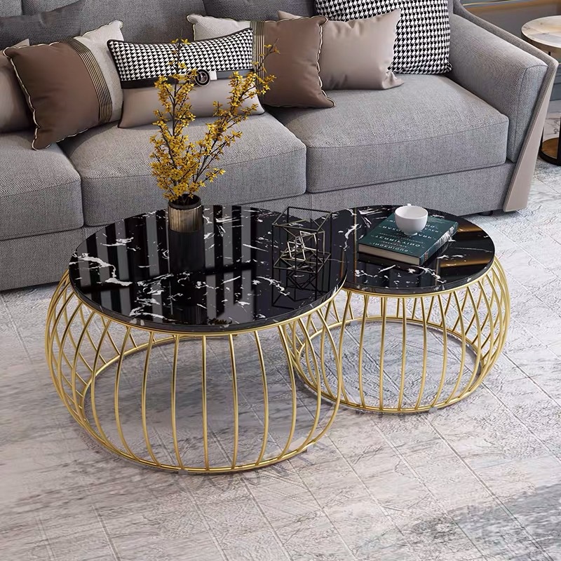 Bàn Trà Đôi Tròn Đẹp, Bàn Sofa Uống Nước Phòng Khách Chân Mặt Đá Cẩm Thạch Cao Cấp