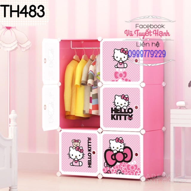 Tủ Nhựa Lắp Ghép Hello Kitty 6 Ô