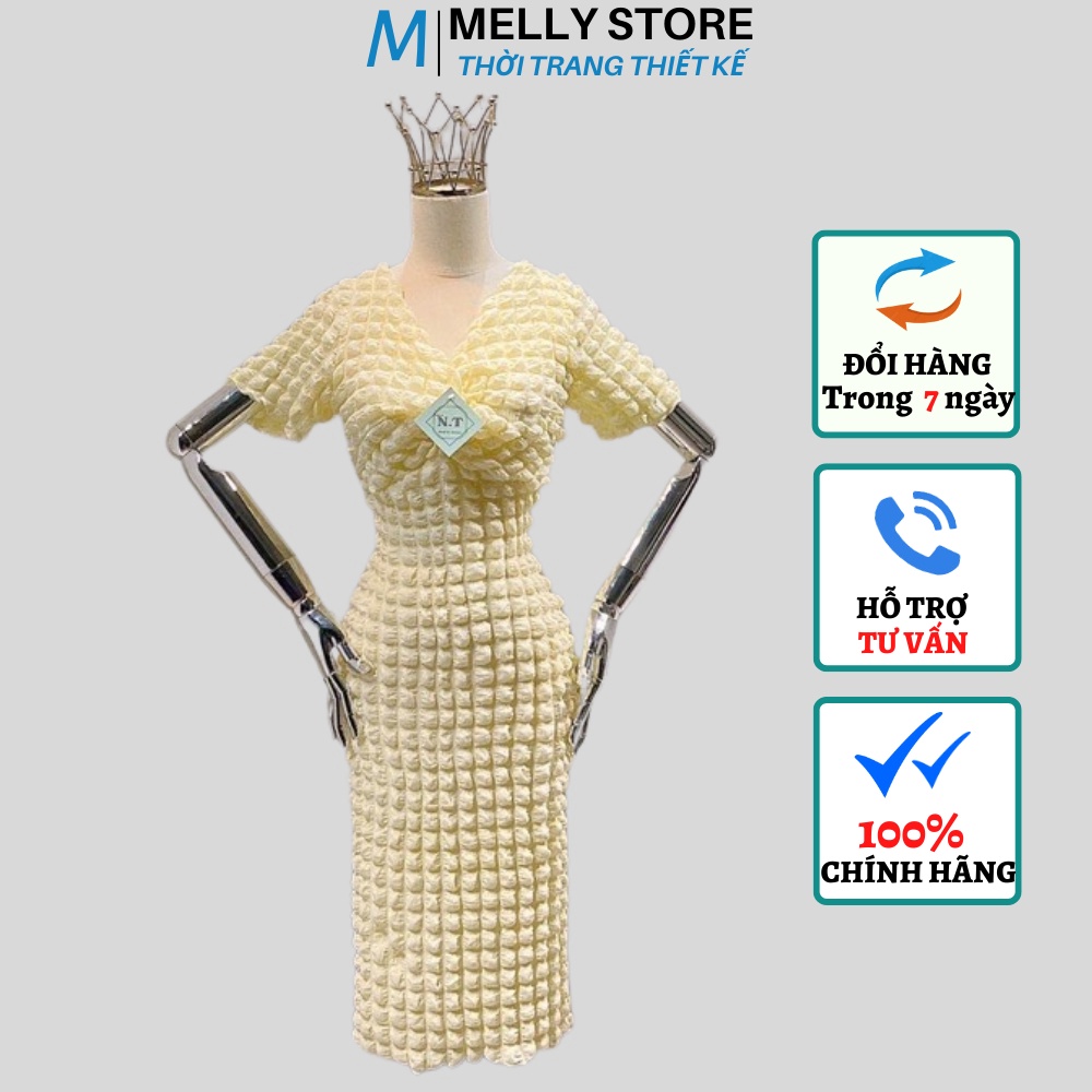 Váy Nữ tay Ngắn Dúm Xoắn Ngực Mellystore Chất Liệu Vải Xốp Cao Cấp Nhiều Màu Đẹp Quyến Rũ,Sang Trọng - Hàng Thiết Kế