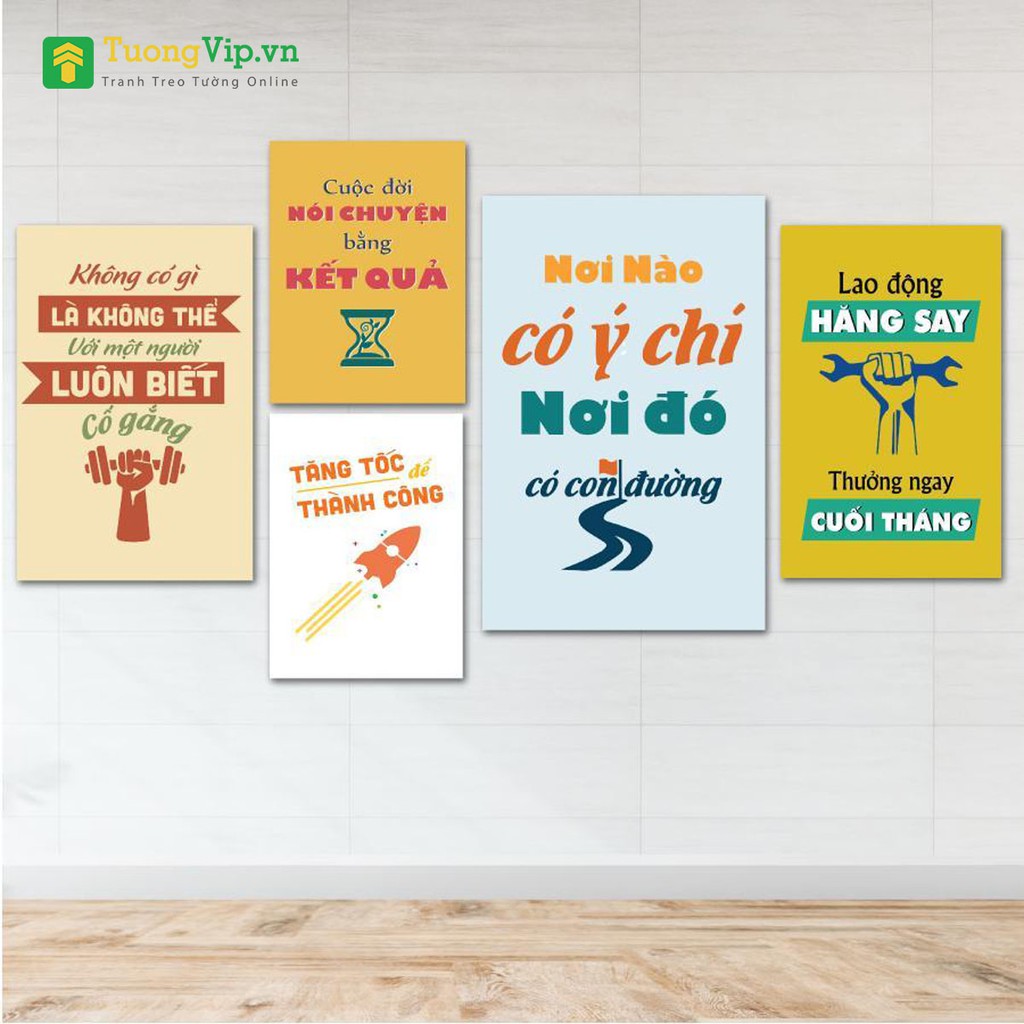 Tranh Laminate - Combo Tranh Treo Tường Văn Phòng, Slogan Tạo Động Lực 01 (Bộ 5 Tấm)