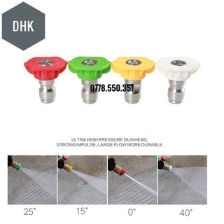 Bộ 4 Béc phun - Đầu béc gắn súng xịt rửa của máy rửa xe áp lực cao - Ren nối nhanh 1/4 inch