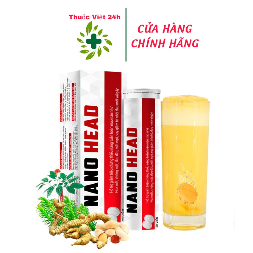 Viên Sủi Nano Head - Giúp Hoạt Huyết Tăng Cường Tuần Hoàn Não - Hộp 20 viên - Thuốc Việt 24h