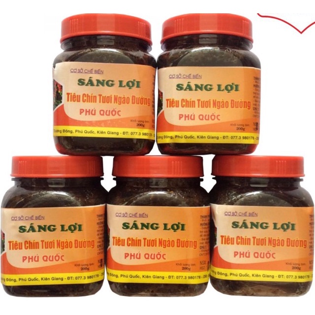 Tiêu Chín Tươi Ngào Đường Chay Hũ 200g - Đặc Sản Sáng Lợi Phú Quốc