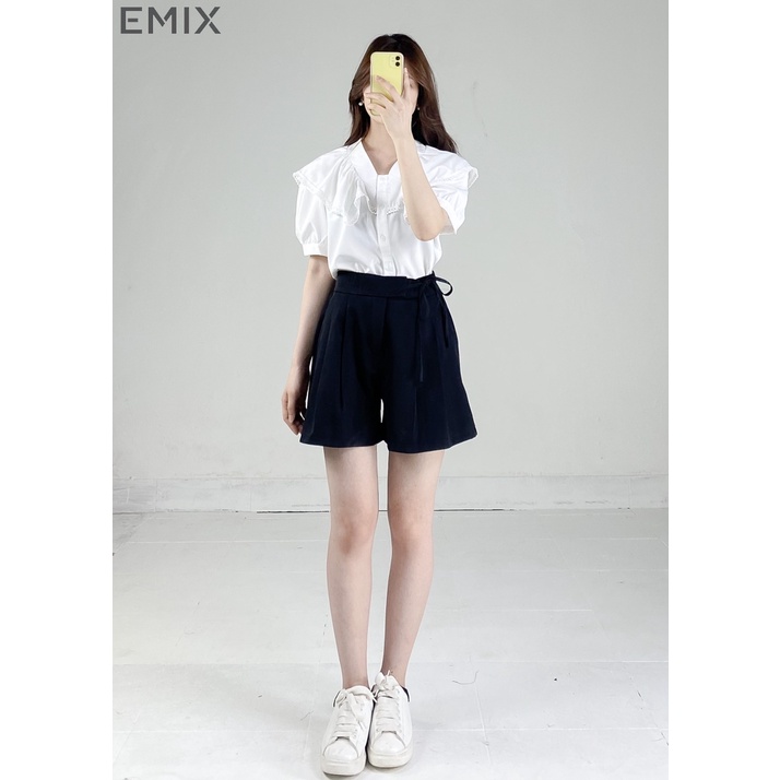 Quần đùi buộc dây lưng chun EMIX (3 màu), short, sooc, cúc khóa, buộc dây, form suông, chất ruby mã 701