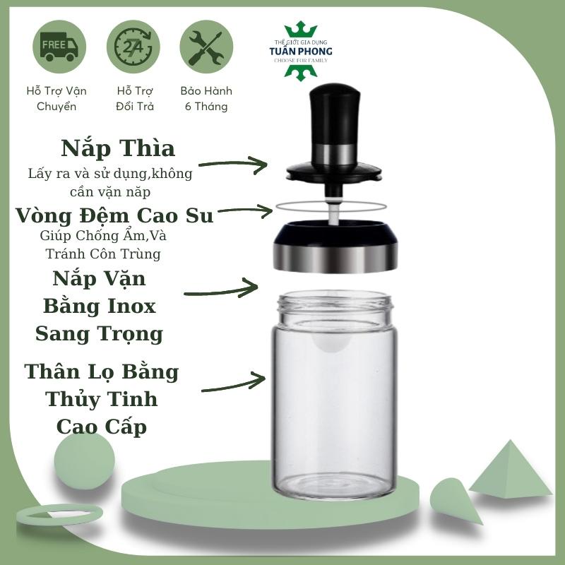 Hũ Đựng Gia Vị Thủy Tinh Kèm Thìa,Lọ Đựng Gia Vị Cao Cấp Chống Ẩm