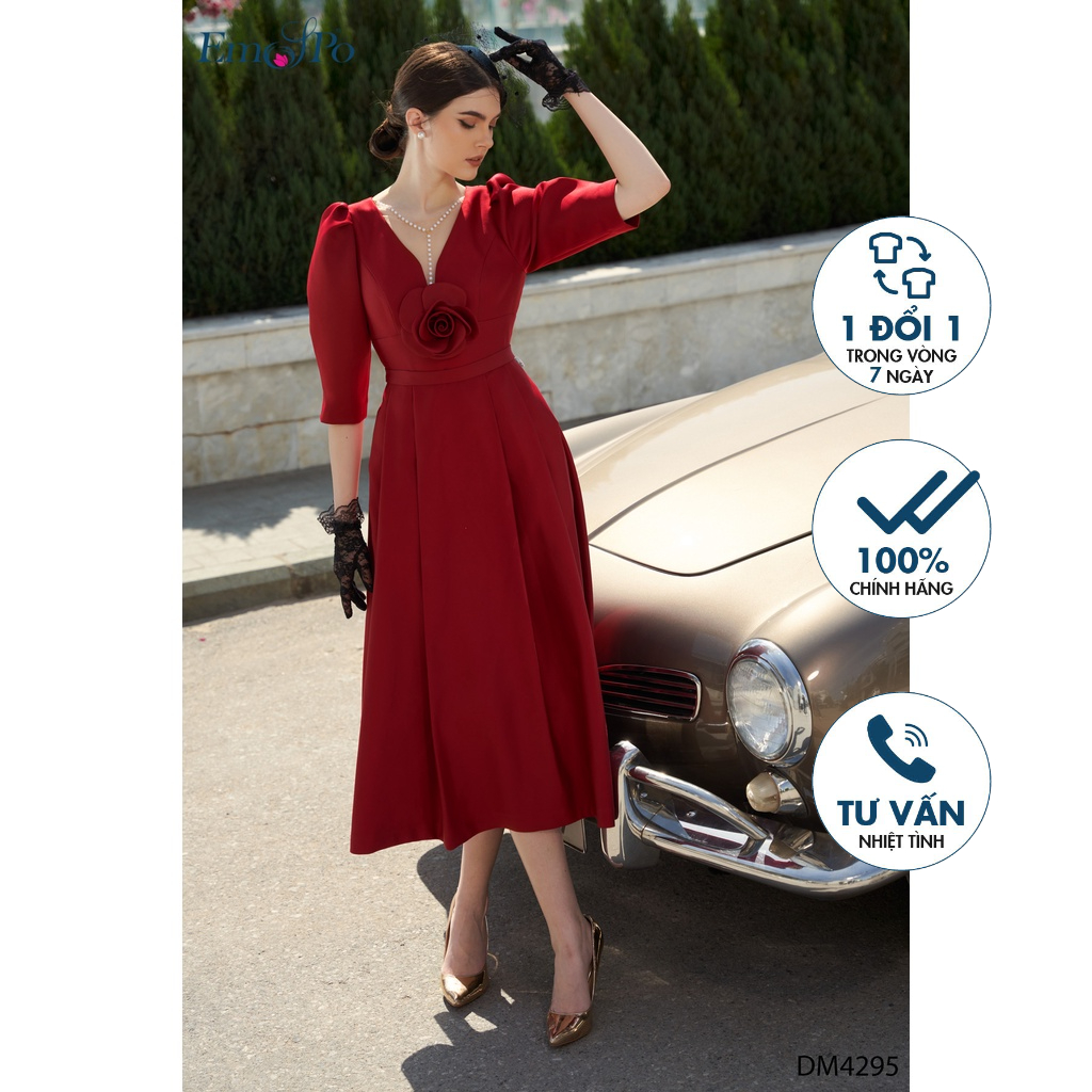 Đầm dạ hội xòe đính hoa trước ngực EMSPO DM4295