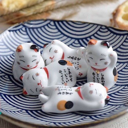 Set kê đũa mèo Maneki Neko, bộ gác đũa Mèo Thần tài, gác bút, decor, dùng cho nhà hàng, homestay