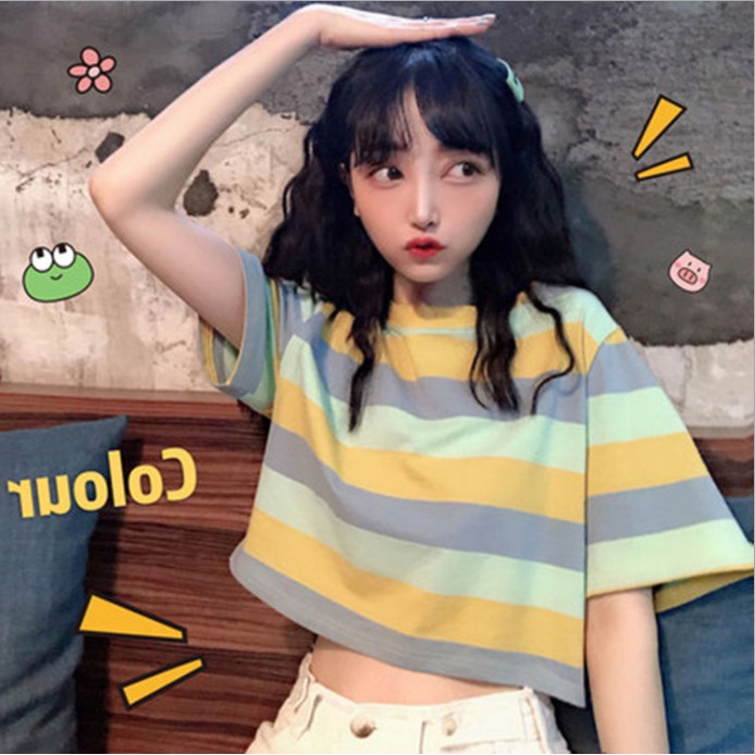 áo phông dáng croptop kẻ ngang