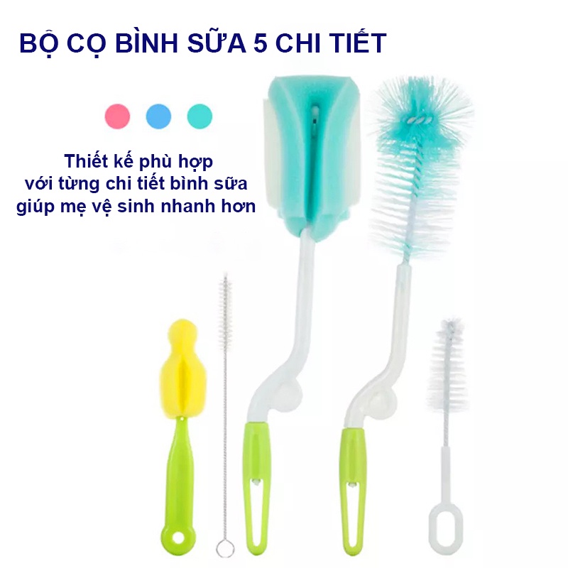 Bộ cọ bình sữa, Cọ rửa bình sữa 5 chi tiết xoay 360 độ siêu tiện lợi Baby-S – SSS023