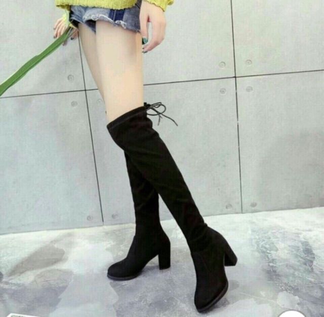 Boot đùi da lộn gót vuông hàng quảng châu (LOẠI CÓ KHÓA VÀ KHÔNG KHÓA CẠNH DK7)
