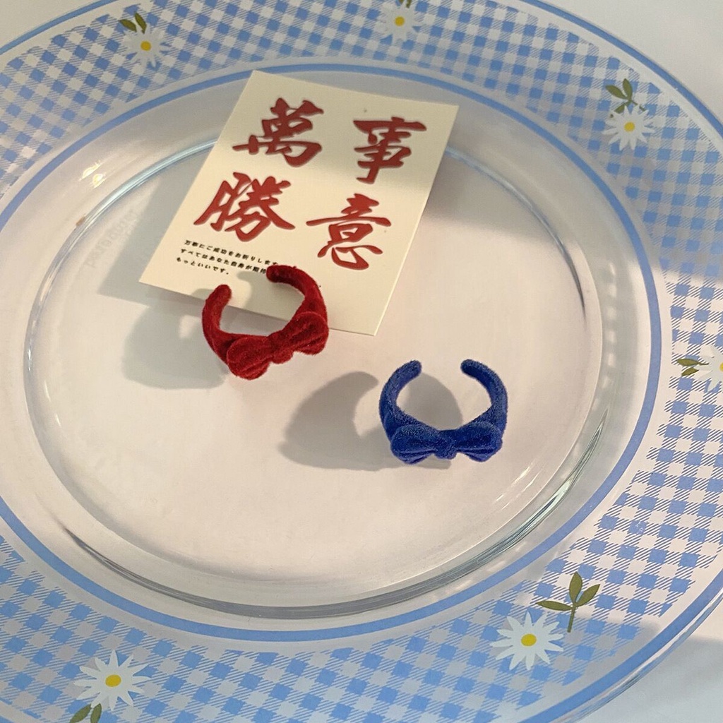 Nhẫn AY vải nhung hình nơ gấu xinh xắn phụ kiện trang sức