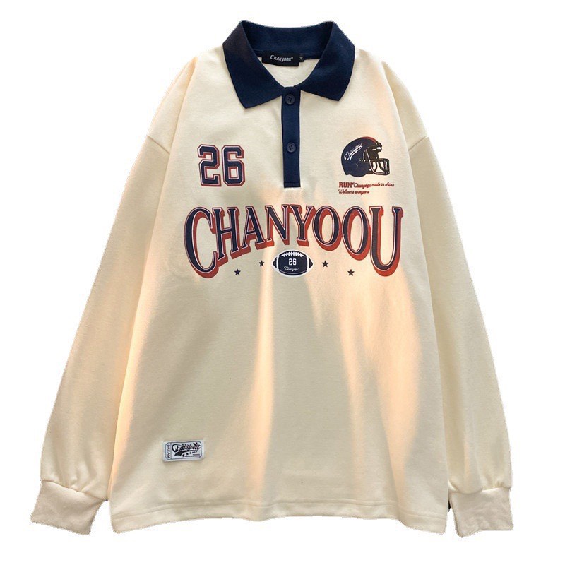 Áo sweater unisex dáng rộng chất nỉ bông, áo polo dài tay VaTi in chữ CHANYOOU U12