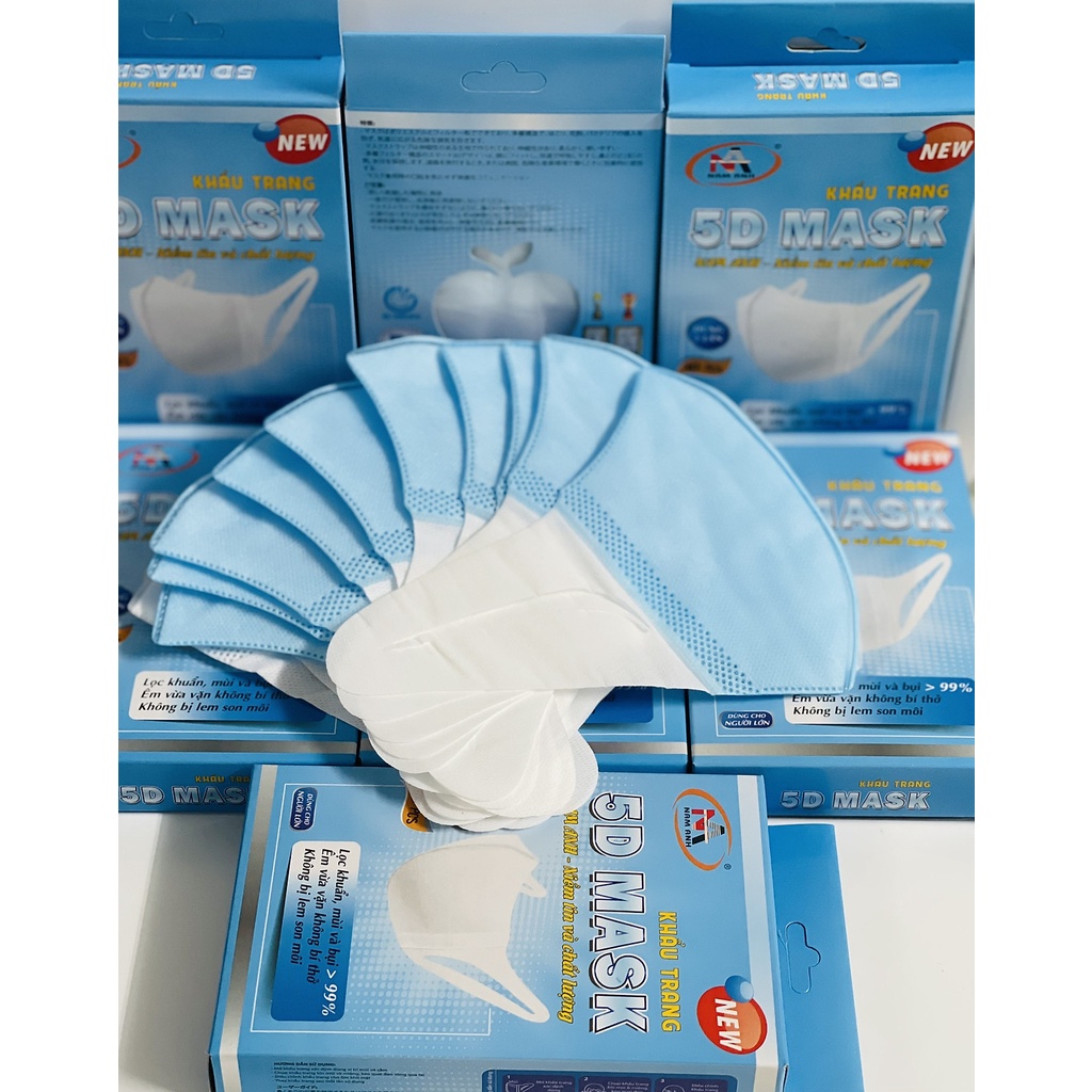 Hộp 10 Khẩu Trang Y Tế Kháng Khuẩn 3 Lớp Famapro 5D - Khẩu Trang Y Tế 4 Lớp 5D Quai Vải, Quai Thun