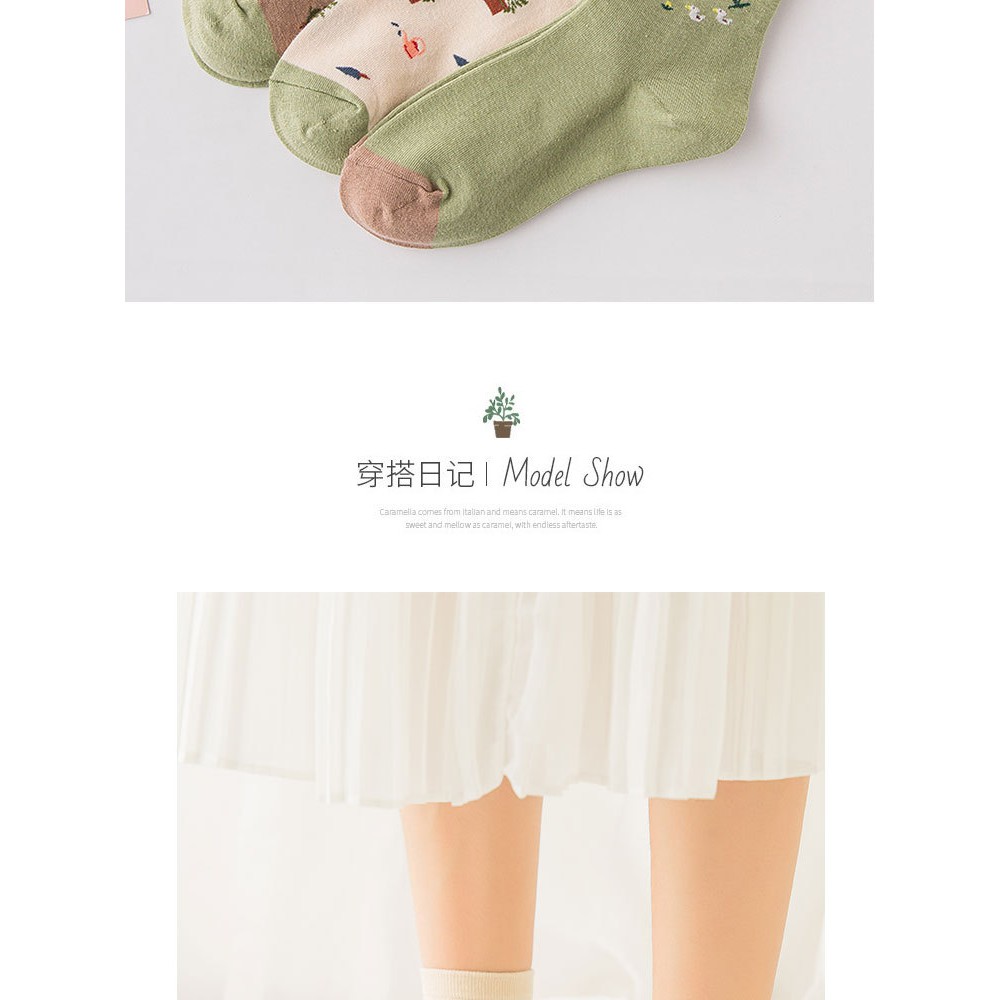 Tất nữ cổ cao Cotton In hình hoạt hình Dễ thương Nhật Bản Vớ Cao cổ nữ Cute Hàn Quốc