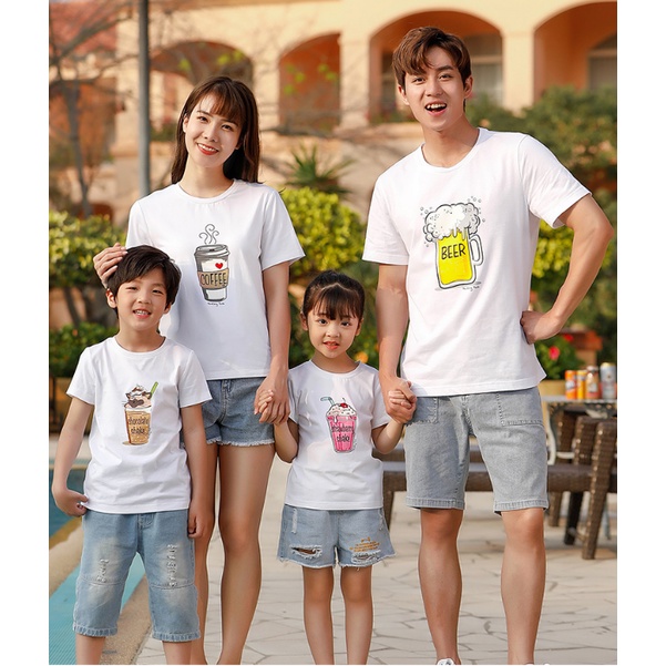 Áo gia đình Familylove - Mẫu Đồng phục gia đình Ly Beer Coffee Sinh Tốt Mới cực dễ thương chất liệu cotton 100% co giãn