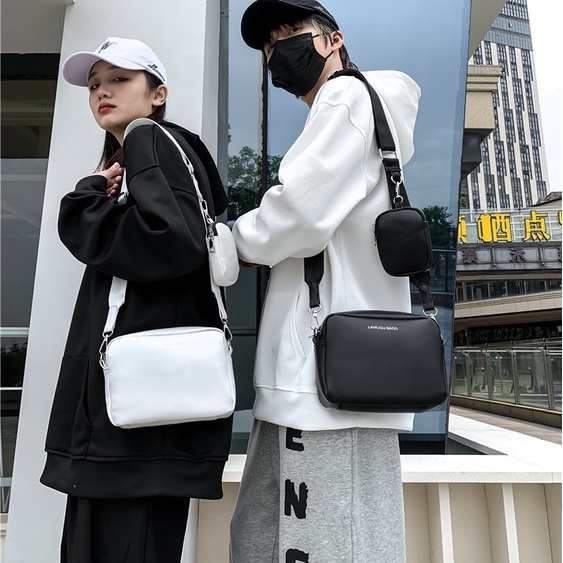 Túi đeo chéo unisex nam nữ da mềm bộ đôi set 2in1 cá tính  Túi xinh mint store PK 374