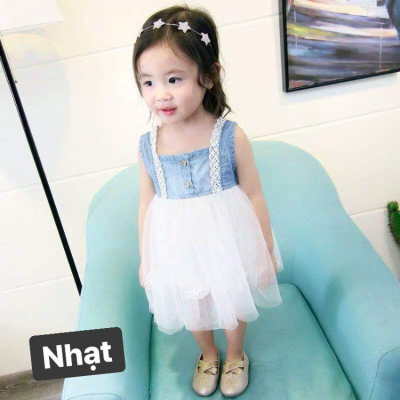 ĐẦM JEAN PHỐI LƯỚI ĐÍNH HOA