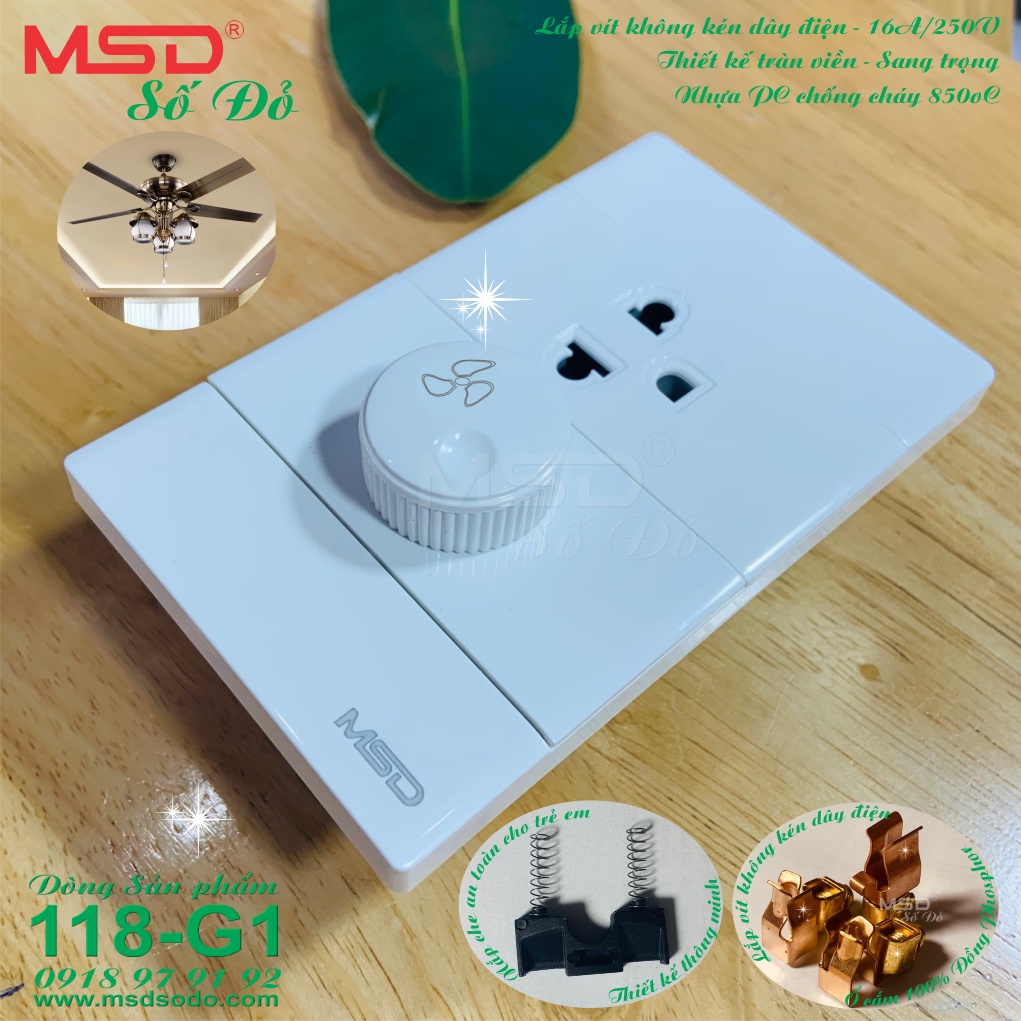 Dimmer - chiết áp - điều khiển tốc độ quạt trần và ổ cắm đơn 3 chấu âm tường - 118G1