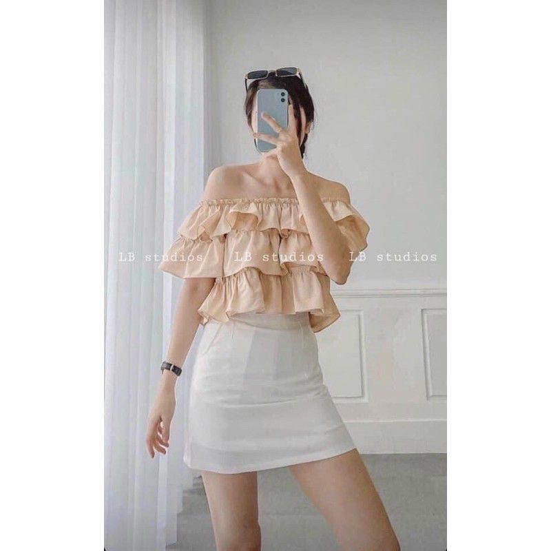 Áo Croptop Trễ Vai 2 Tầng Siêu Bánh Bèo Laca Store F2-1