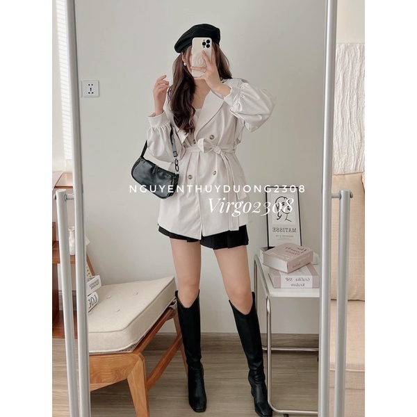 [NEW]ÁO KHOÁC MANGTO KAKI KÈM ĐAI TAY BO DÁNG LỠ 4 CÚC