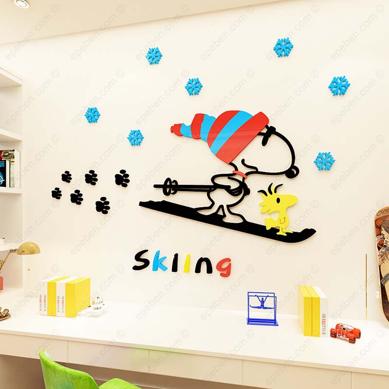 Tranh dán tường mica 3d decor khổ lớn giáo sở thích của snoopy trang trí mầm non, phòng cho bé Nhiều Size - EPeBen