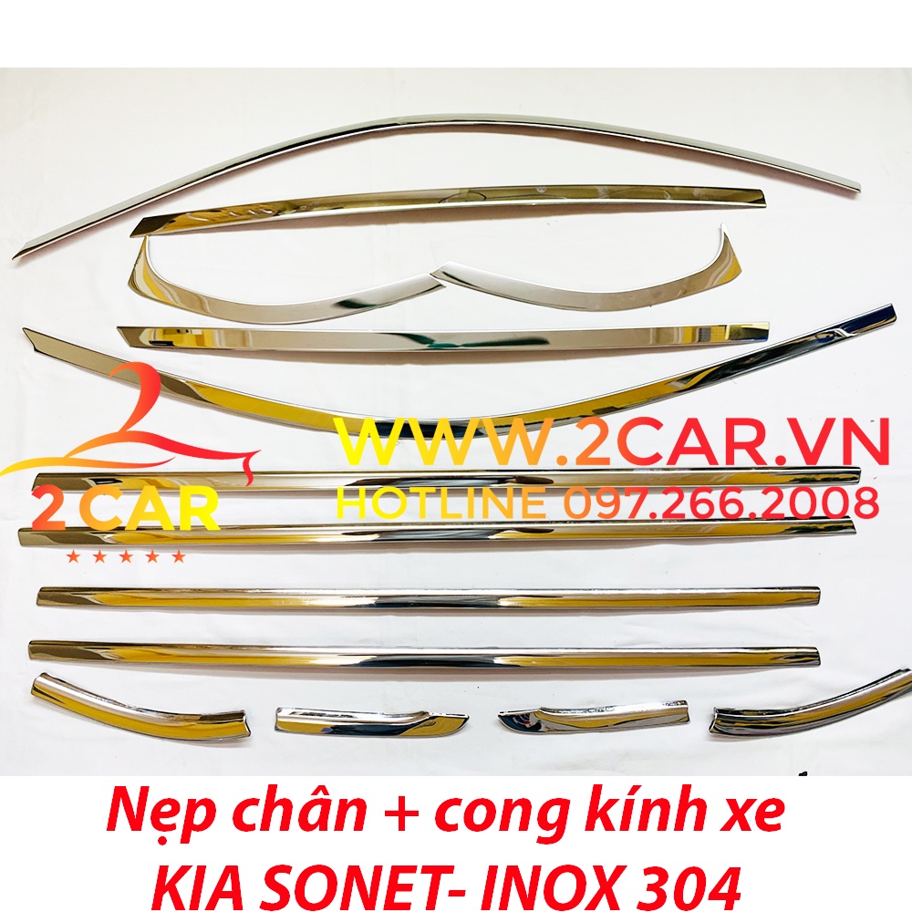 Nẹp viền chân kính, cong kính xe KIA SONET 2021- 2022 chất liệu inox 304 sáng bóng