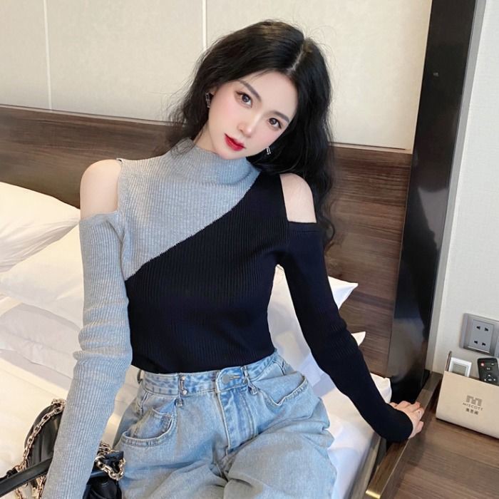 Áo Sweater Tay Dài Cổ Cao Hở Vai Thời Trang Xinh Xắn Cho Nữ | BigBuy360 - bigbuy360.vn