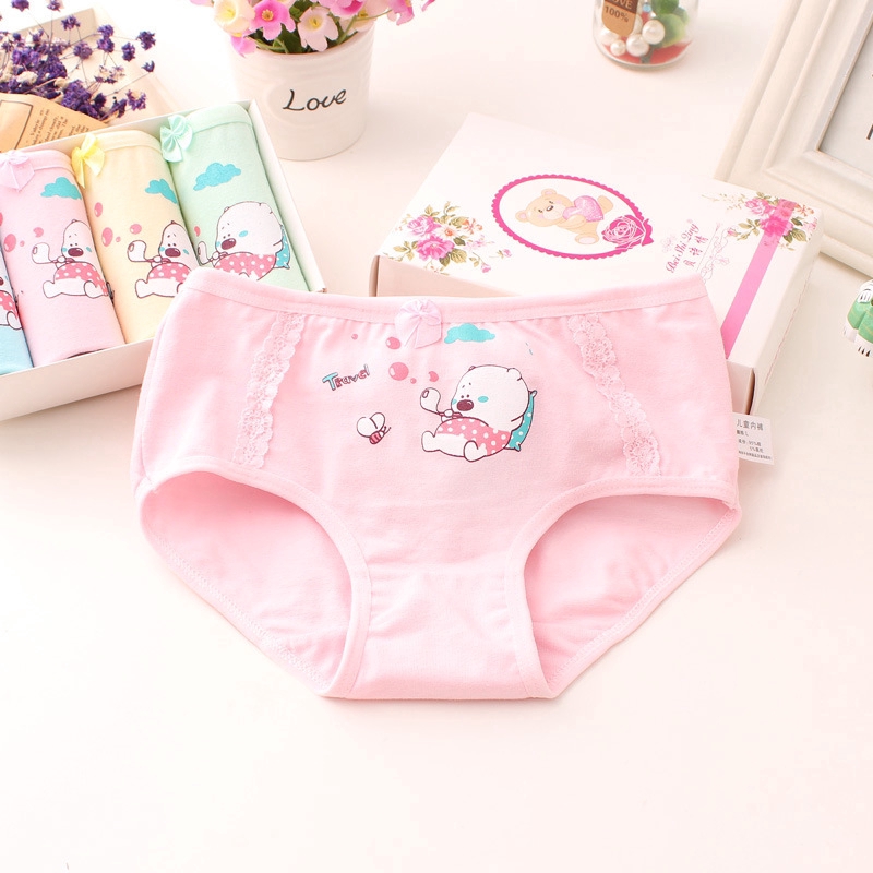 Bộ 3 Quần Lót Cotton Đính Hoa Cho Bé Gái