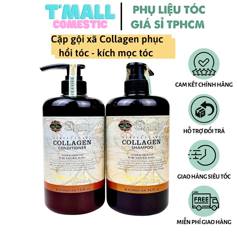 Cặp dầu gội xả Collagen Mefaso Italia phục hồi tóc hư tổn. dầu gội, dầu xả collagen tóc chắc khỏe, mềm mượt