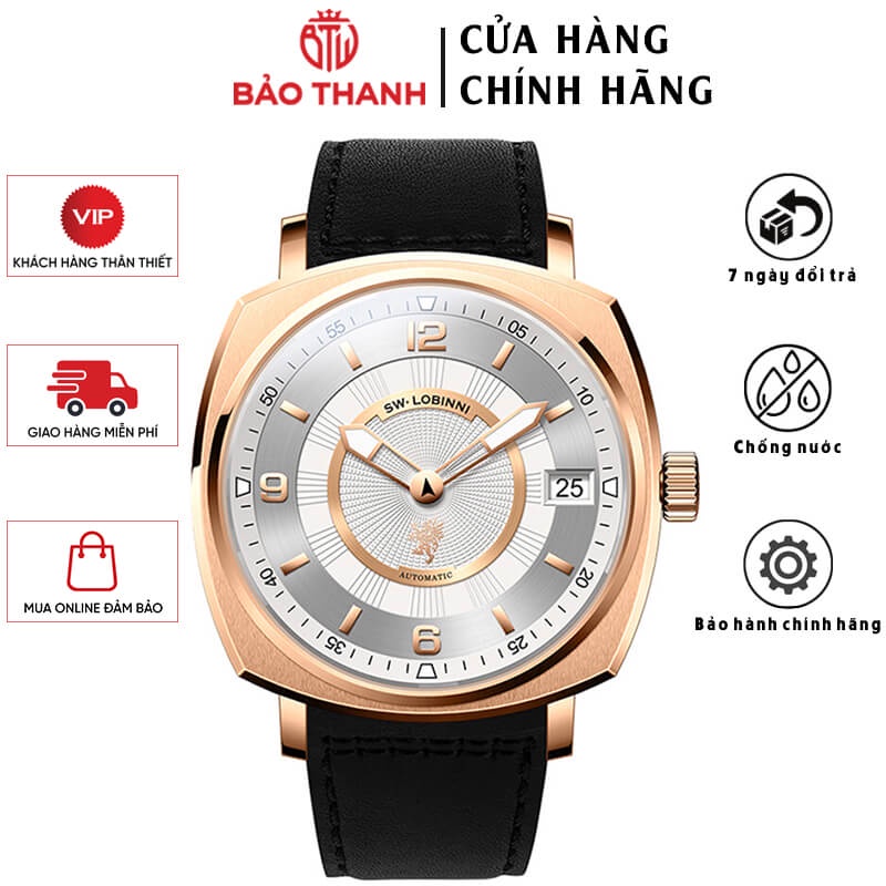 Đồng Hồ Nam LOBINNI No.16055-1 Chính Hãng BH 24T Chịu Nước 50m Kính Chống Xước Dây Da Cao Cấp (Máy Cơ Tự Động)