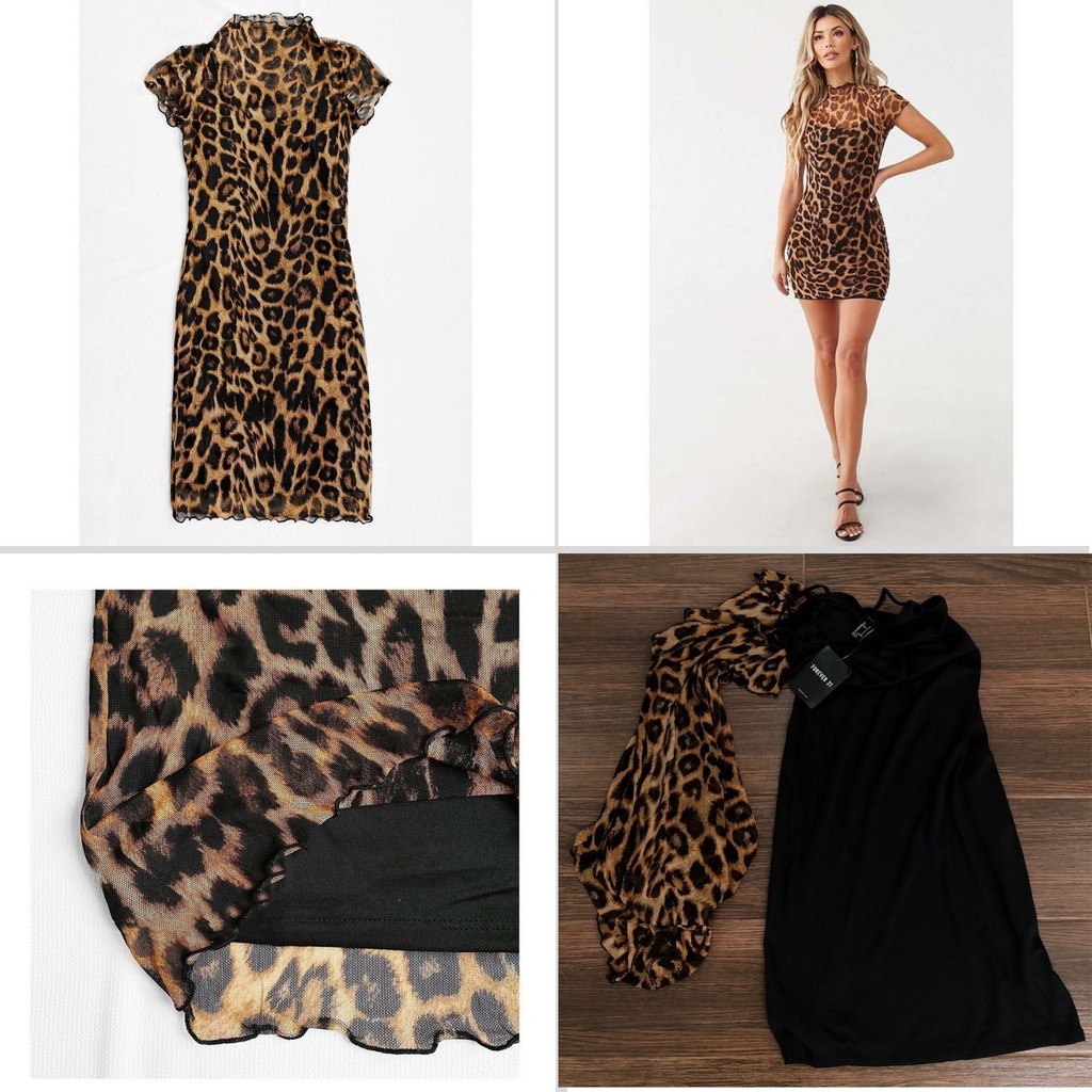 Đầm Váy Nữ Vnxk Hãng F21 sheer mesh bodycon dress / Chất Co Dãn / Họa Tiết Da Beo | BigBuy360 - bigbuy360.vn