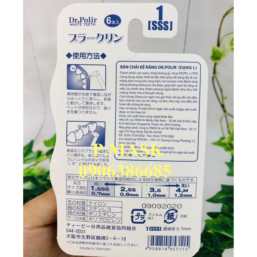 Bàn chải kẽ răng Okamura Chữ L Dr.Polir ( 6 cây/ vĩ ) - Bàn chải kẽ răng chất lượng Nhật Bản Okamura dạng L