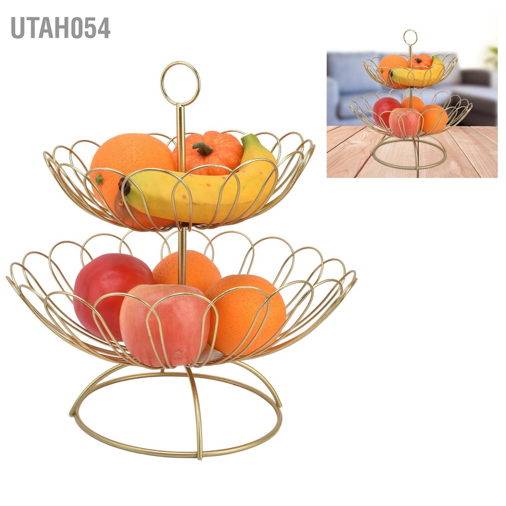 Utah054 Bát trái cây 2 tầng Thiết kế hiện đại Bắc Âu Giỏ bằng vàng có thể tháo rời hình học để trang trí nội thất