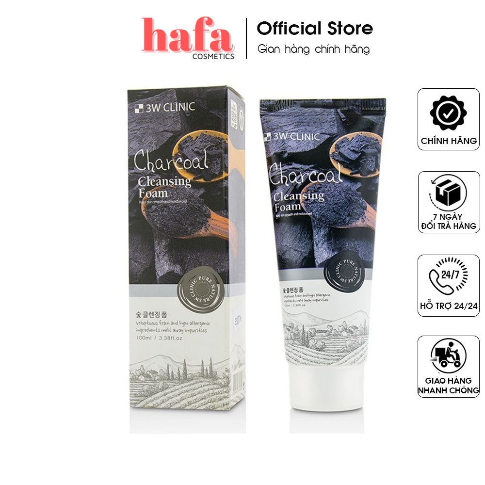 Sữa rửa mặt làm sạch sâu, se khít chân lông 3W Clinic Charcoal Foam Cleansing 100ml _ 3W Clinic Chính Hãng