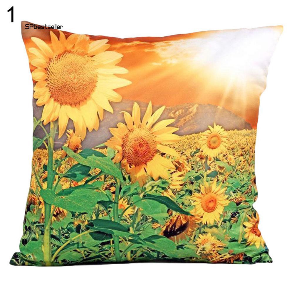 Vỏ gối sofa vải lanh in hình hoa hướng dương 3D