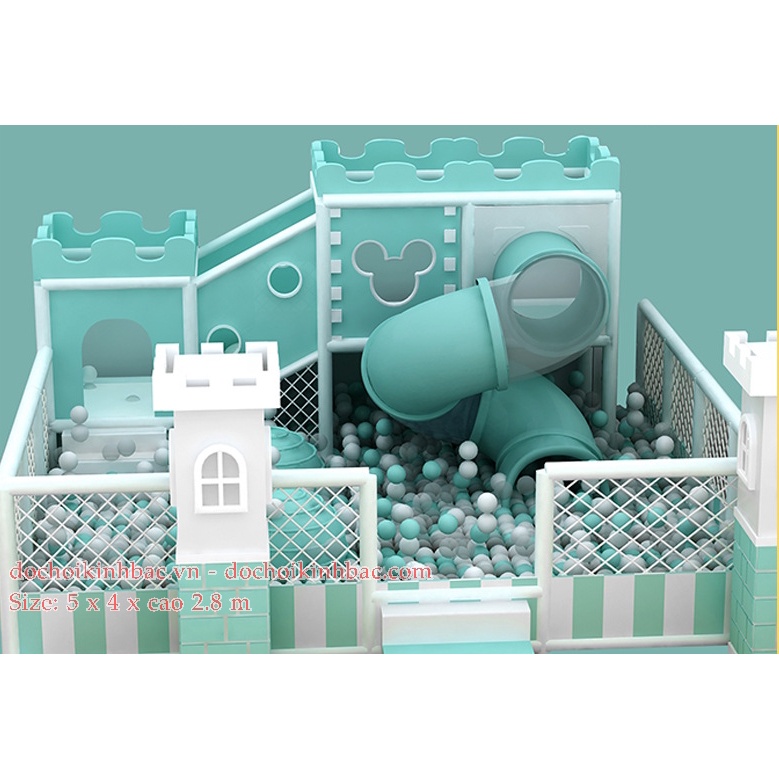 Liên hoàn nhà bóng cầu trượt xoăn - Nhà bóng bọc da mầm non cho bé vui chơi