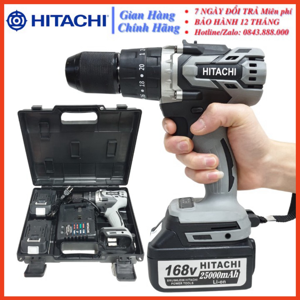 [CHÍNH HÃNG] Máy Khoan Pin Hitachi Không Chổi Than Đầu 13 ly Có Chức năng Búa Pin 168V 16000mAh - Tiết Kiệm Chi Phí - Hi