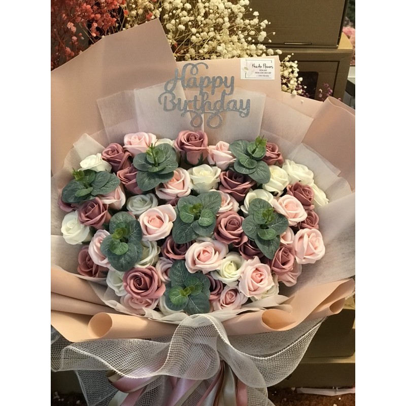 [Ship Hoả Tốc HN] Bó hoa sáp 50bông phối lá táo mốc siêu xinh. Quà sinh nhật, quà kỷ niệm ý nghĩa