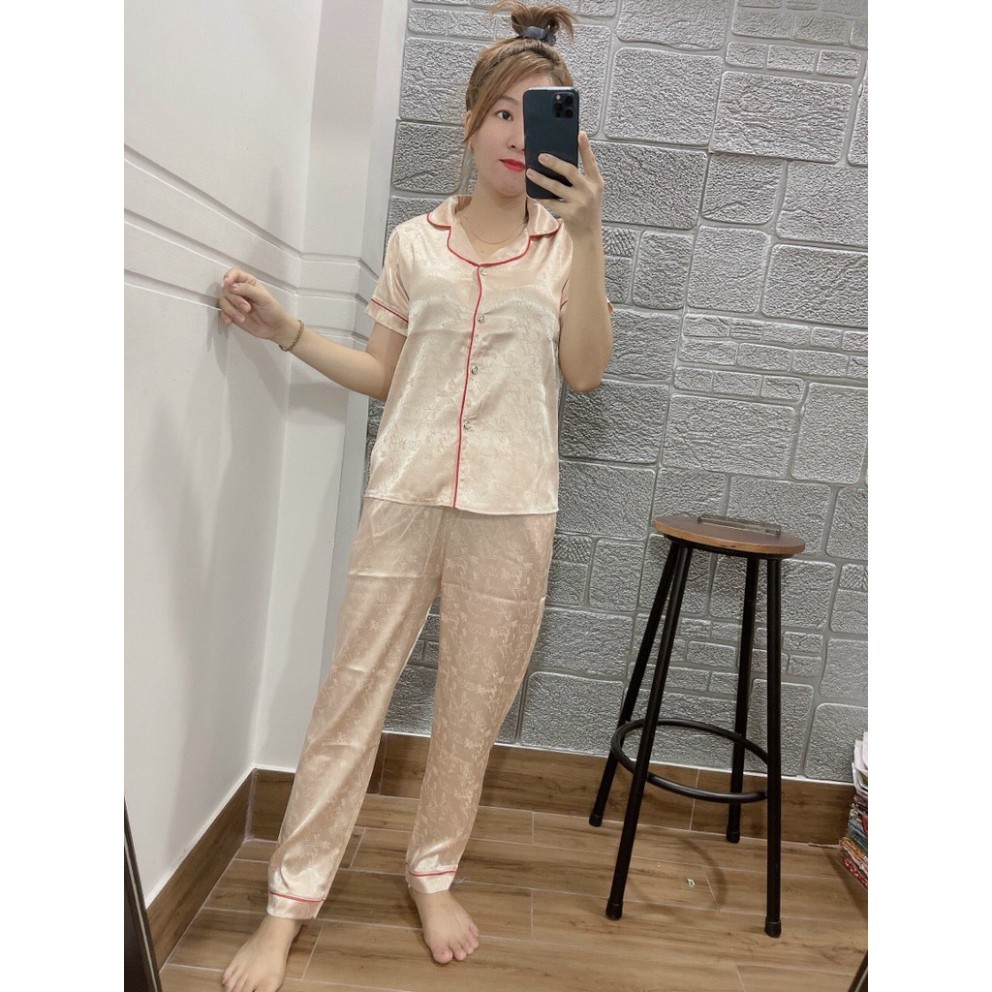 [ 5 mã giảm giá] Bộ Đồ Bộ Pijama Lụa Gấm Quần Dài Freesize [ảnh thật 100%]