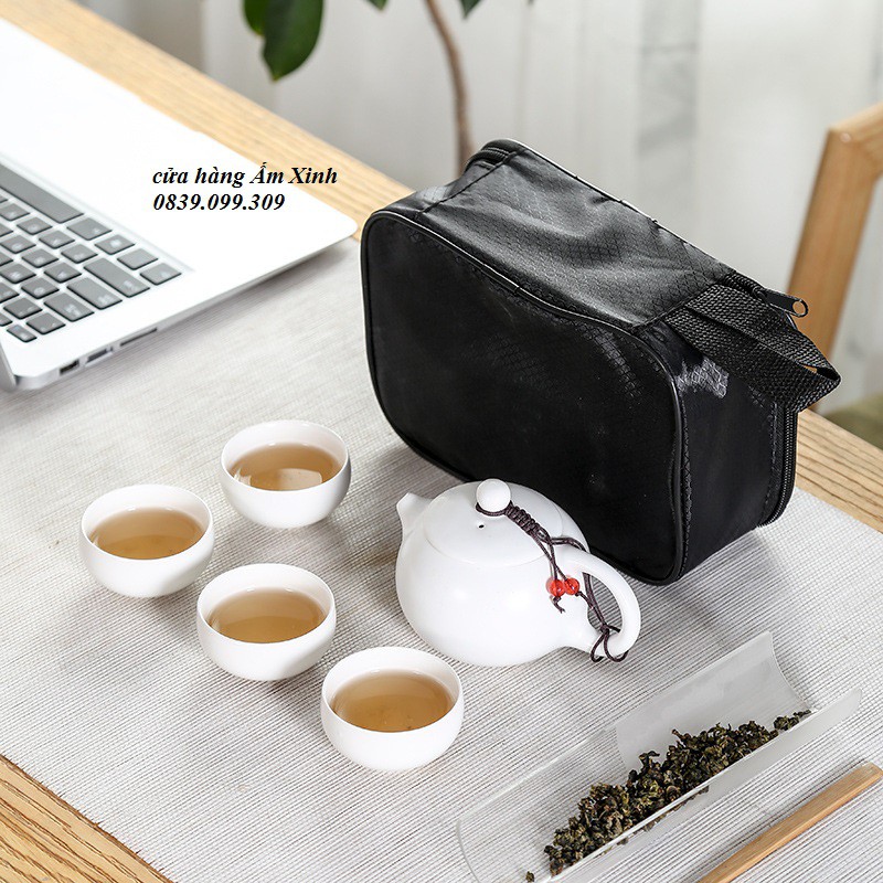 Bộ ấm chén sứ pha trà du lịch kèm túi như hình