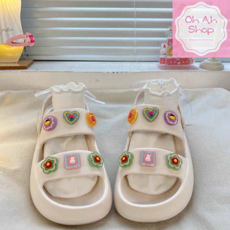 Dép Đi Học Siêu Nhẹ Thỏ Và Bông Hoa Mẫu Mới Siêu Cute Đế Cao Đi Êm Chân